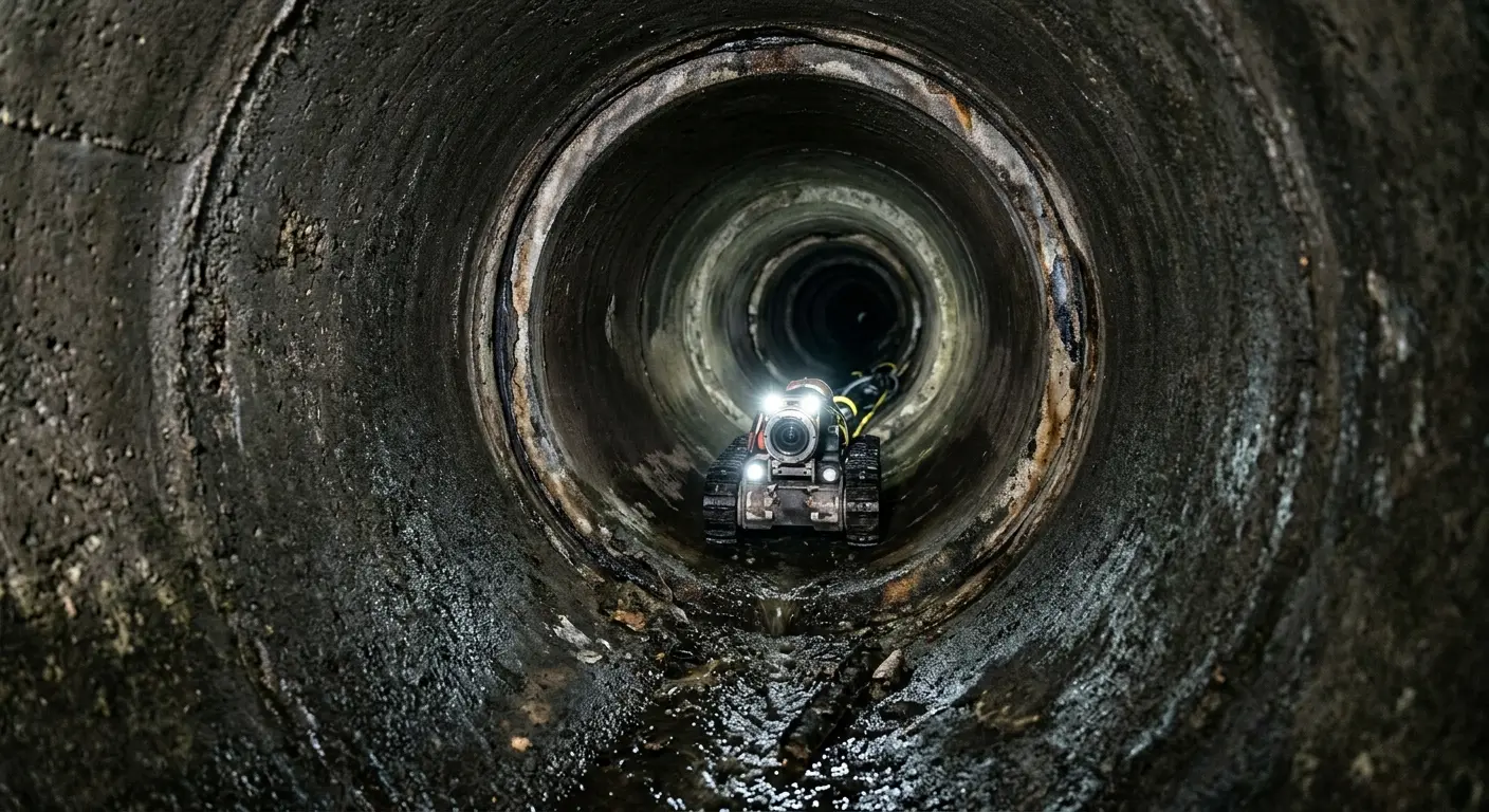 Robotic sewer camera inspecting pipe interior for Sewer Line Cleaning in Ferguson
